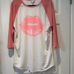 LuLaRoe Pink and White Lip Print Long Sleeve Top